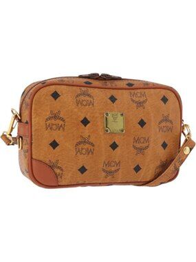 MCM Vicetos Logogram Shoulder Bag PVC Leather Brown Gold